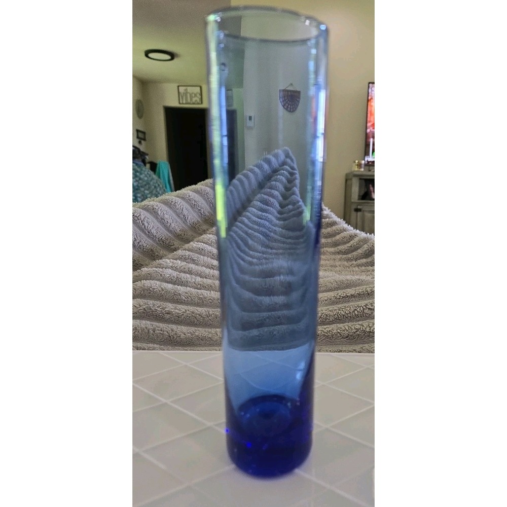 Libbey Cobalt Blue‎ Glass Cylinder Bud flower Vase 7.5" Tall slender narrow